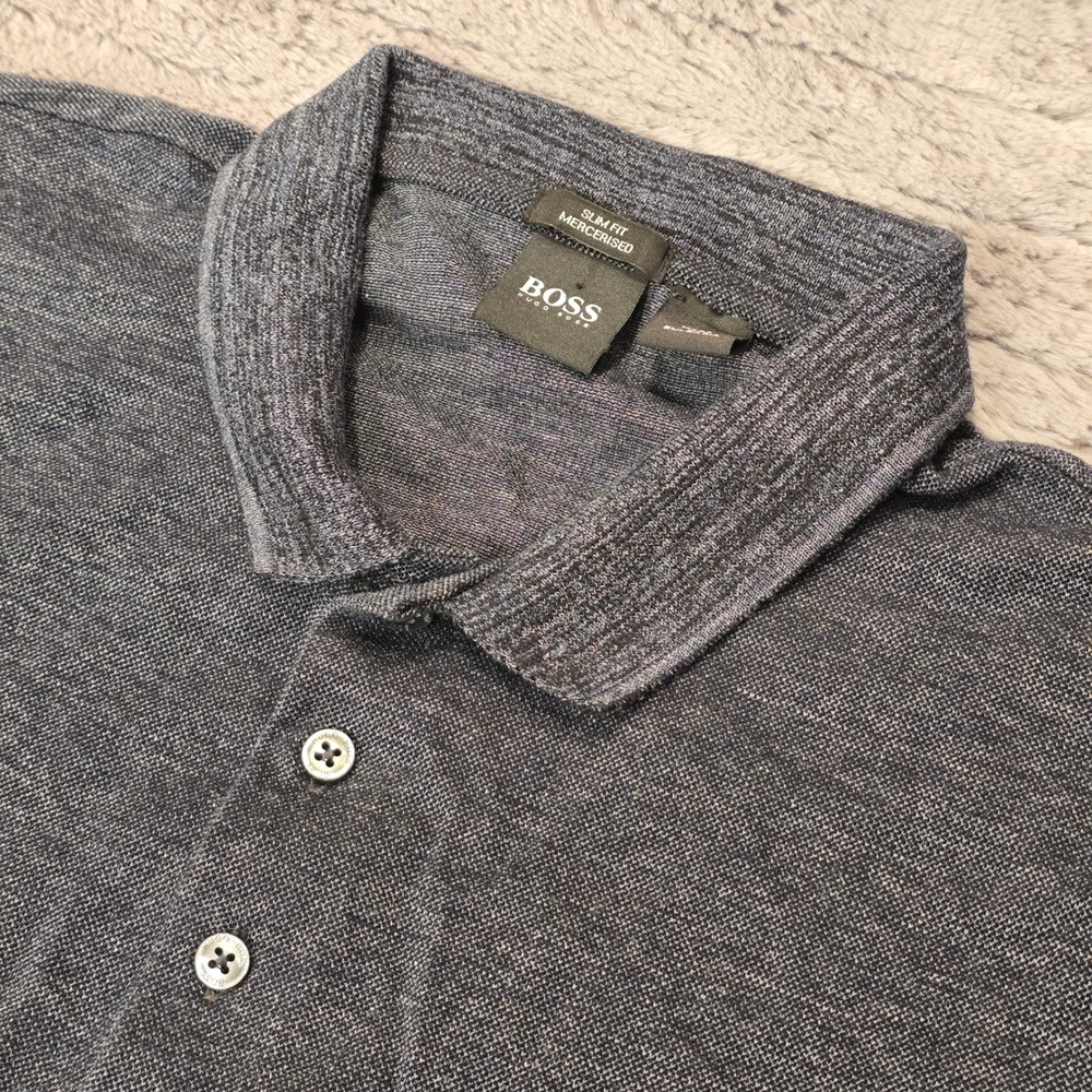 Hugo Boss Mens Slim Fit Mercerised Cotton Polo Shirt Navy Blue Marl Size Medium